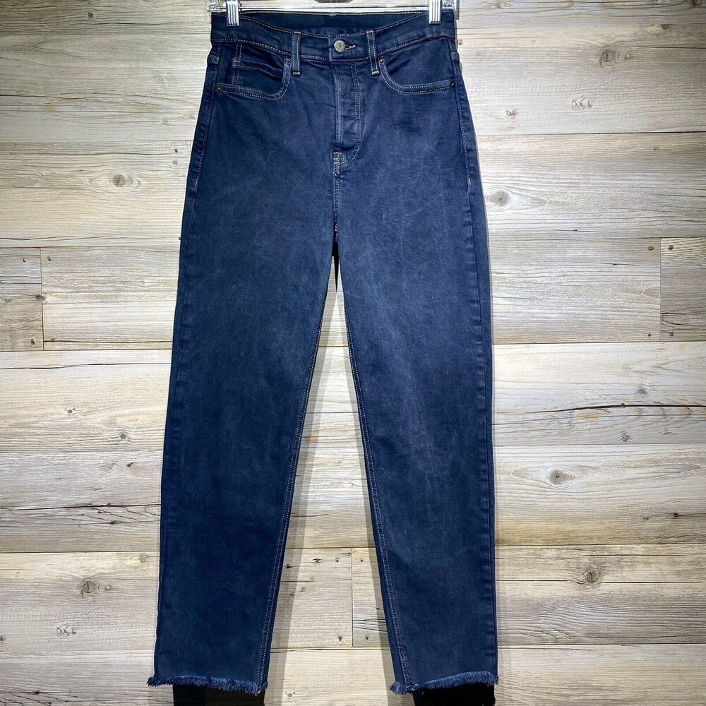 Old Navy Jeans Women 2 Faded Black Ultra High Rise Ankle Raw Fray Hem Button-Fly